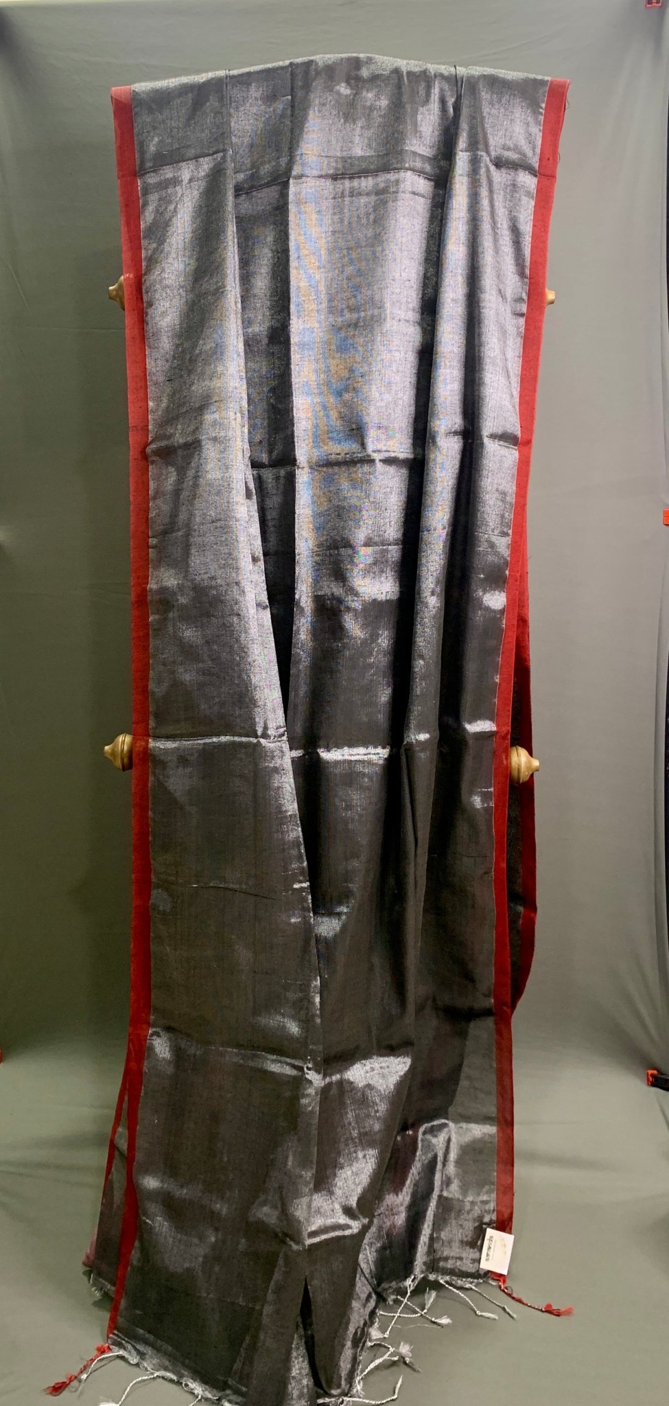 Steel Grey Linen Tissue Saree -Handloom Sarees- Aananda Collections