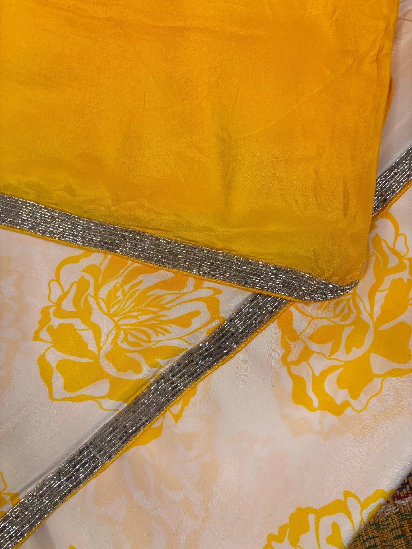 White and Yellow Crepe Silk -Powerloom Sarees- Aananda Collections