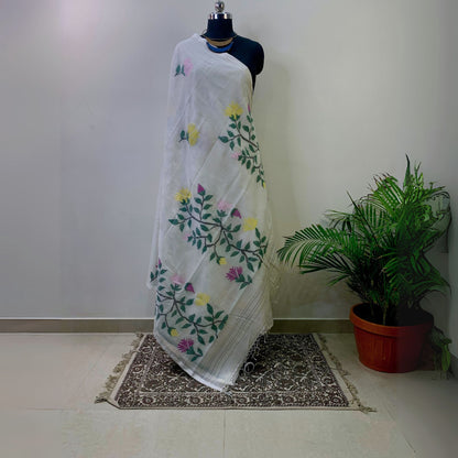 White Pure Cotton Dhakai Jamdani Saree -Handloom Sarees- Aananda Collections