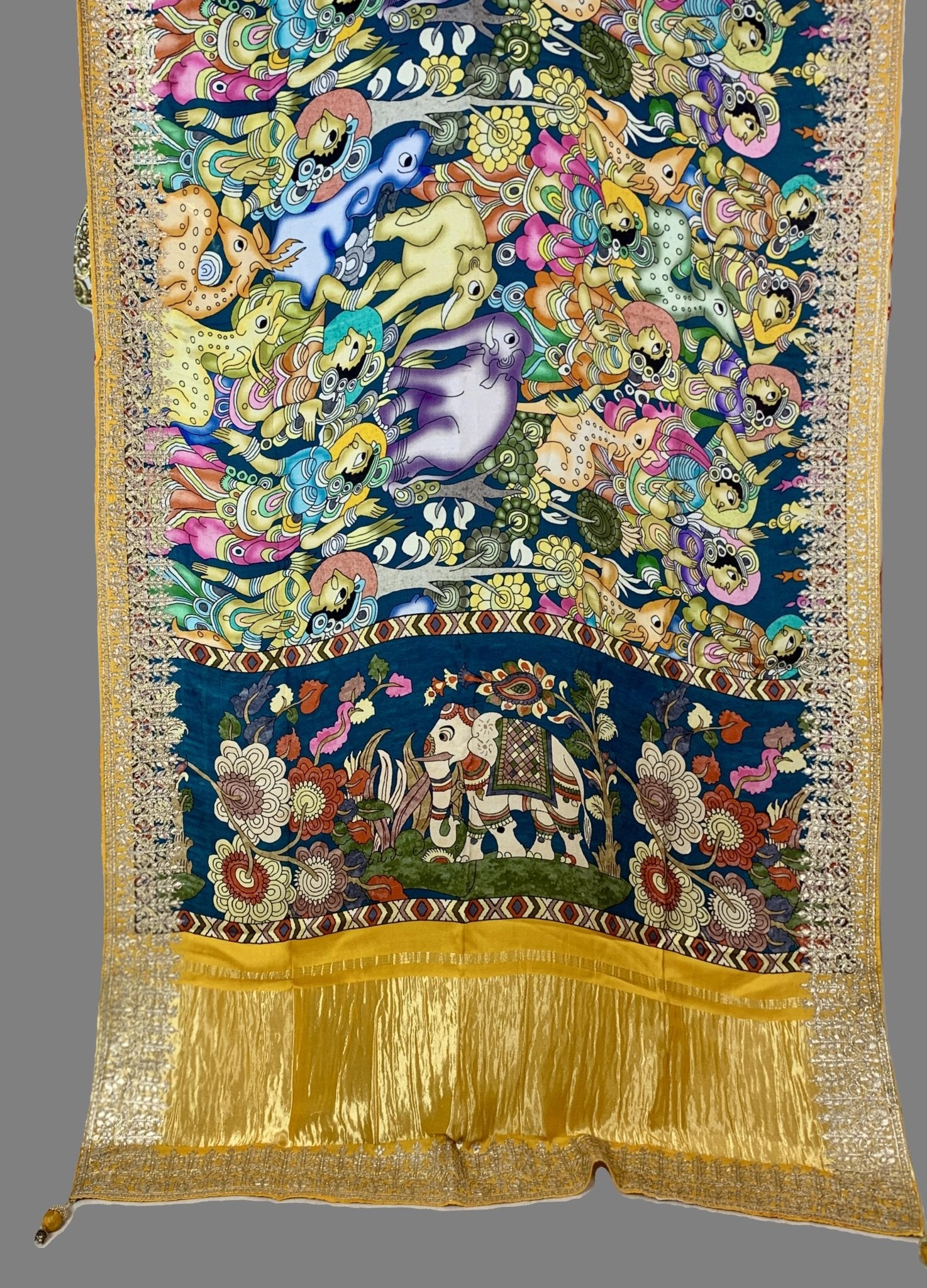 Yellow Kalamkari Gaji Silk -Powerloom Sarees- Aananda Collections