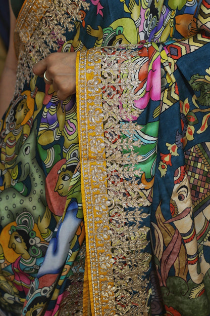 Yellow Kalamkari Gaji Silk -Powerloom Sarees- Aananda Collections