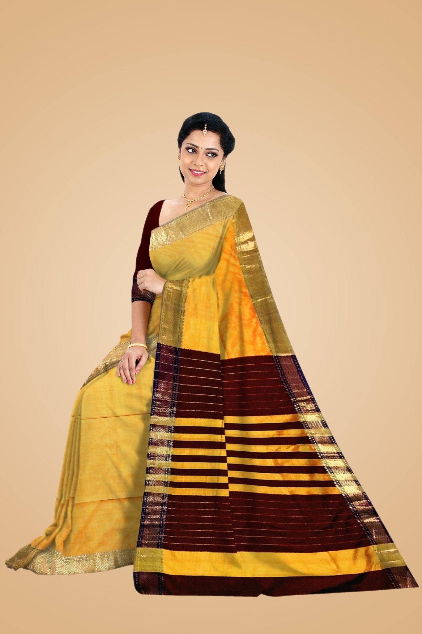 Yellow Katan Silk Saree -Handloom Sarees- Aananda Collections