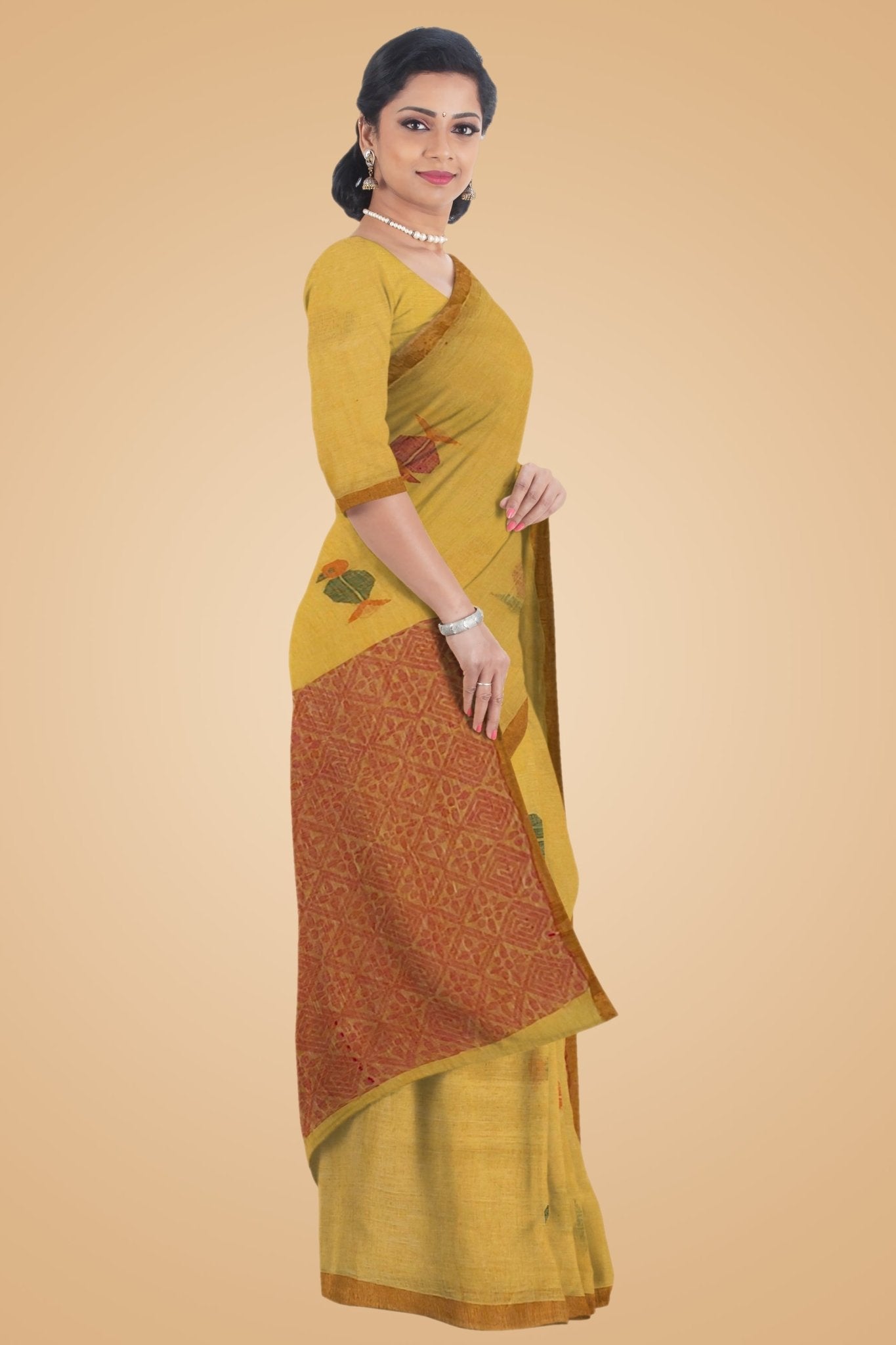 Yellow Linen Jamdani -Handloom Sarees- Aananda Collections