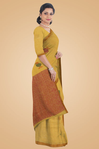 Yellow Linen Jamdani -Handloom Sarees- Aananda Collections