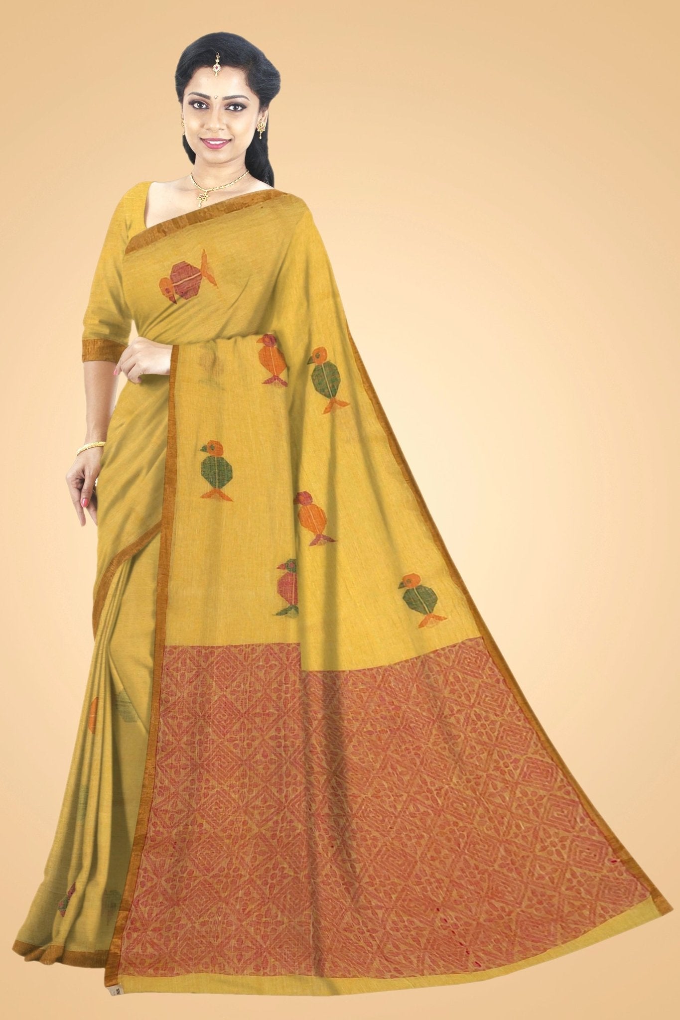 Yellow Linen Jamdani -Handloom Sarees- Aananda Collections