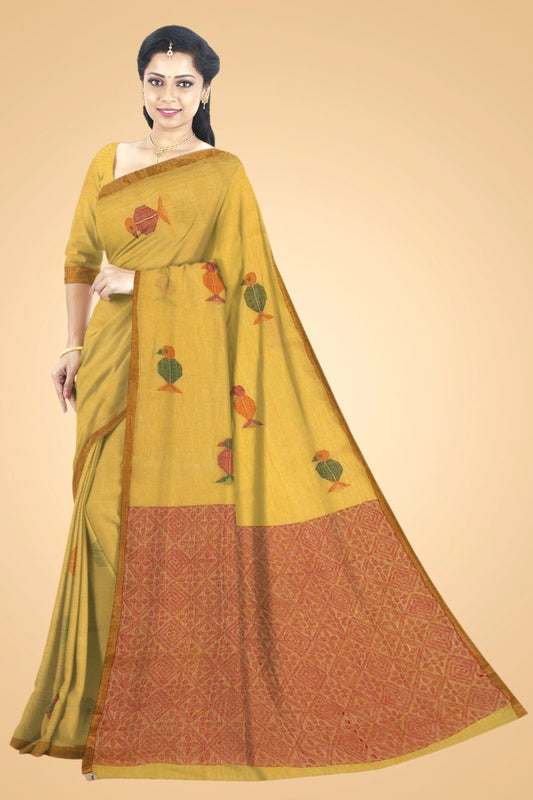 Yellow Linen Jamdani -Handloom Sarees- Aananda Collections