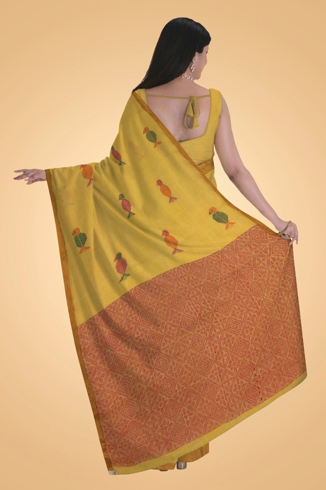 Yellow Linen Jamdani -Handloom Sarees- Aananda Collections