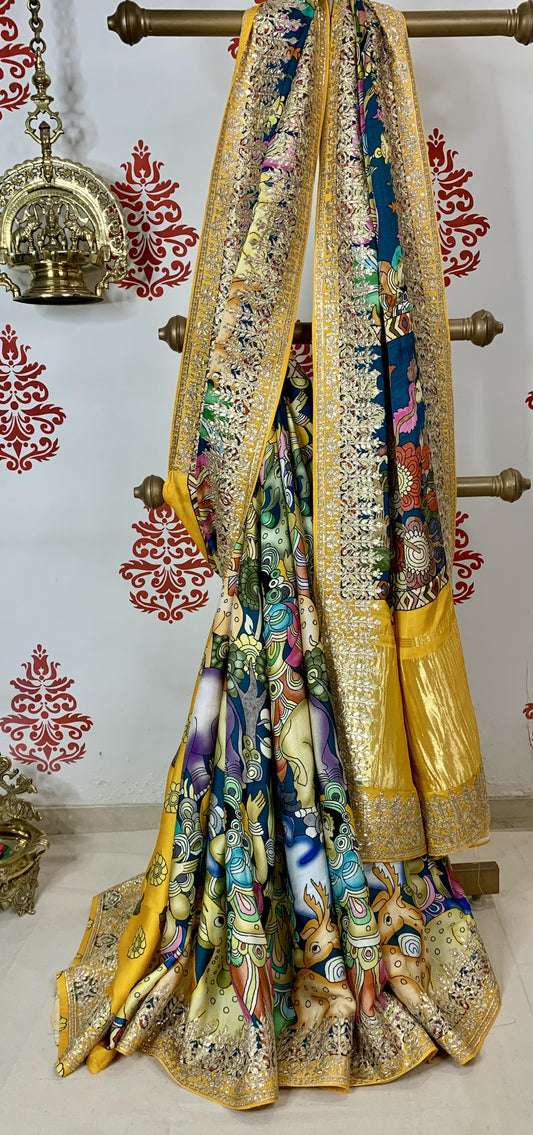 Yellow Kalamkari Gaji Silk